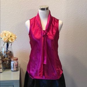 (44) Satiny Fuchsia Top with tied neckline.